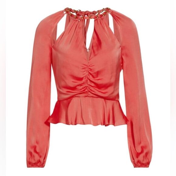 NWT Veronica Beard Yulita Cut-Out Silk-Blend Top Watermelon Size 6 - Picture 8 of 15